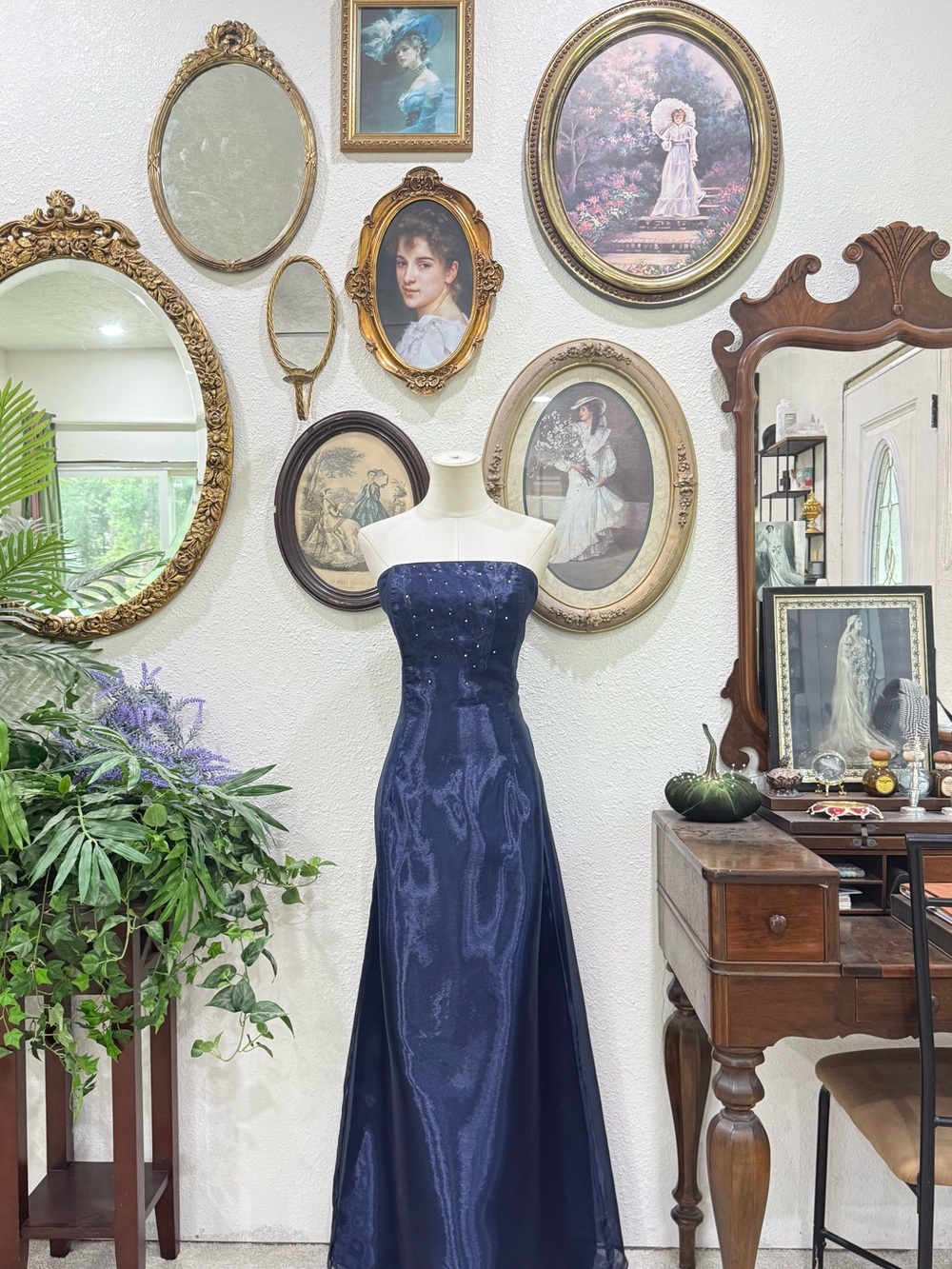Jessica McClintock Navy Strapless Maxi Dress